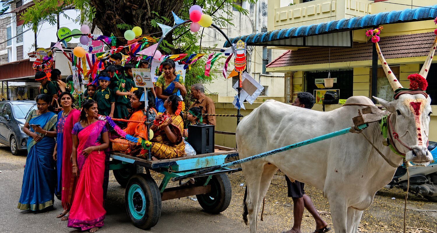 Springs Pre School children and staff taking part in a decorated community festival procession